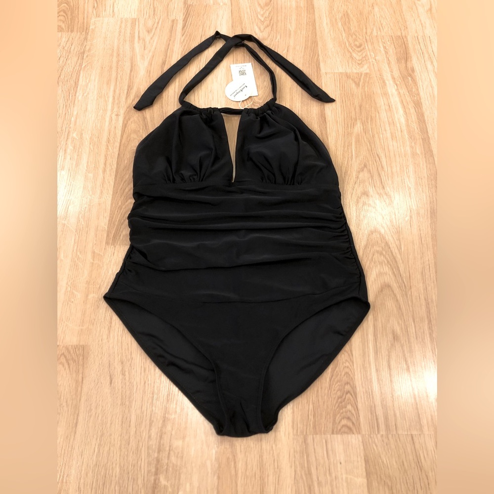 Women’s Size Large Maternity Black One Piece Swimsuit Halter Top New with Tags!